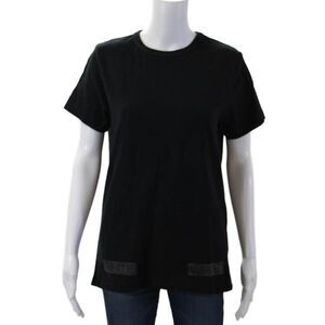Off White Women Designer Black Cotton Crewneck Graphic Tee Size XS